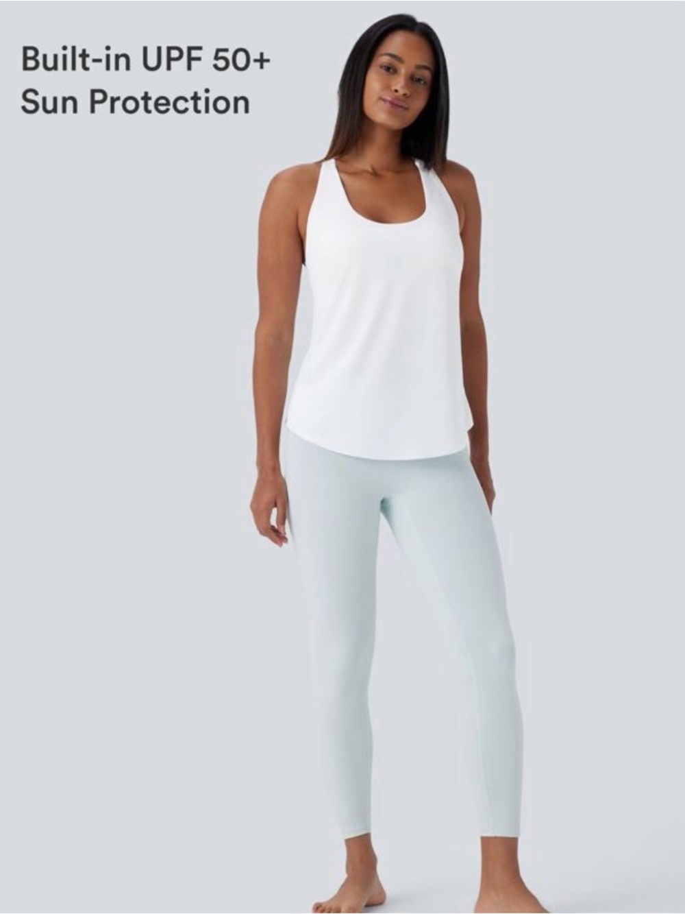 NWT HALARA U Neck Curved Hem Tank Top w/ UPF 50+, White, XS - Picture 3 of 6